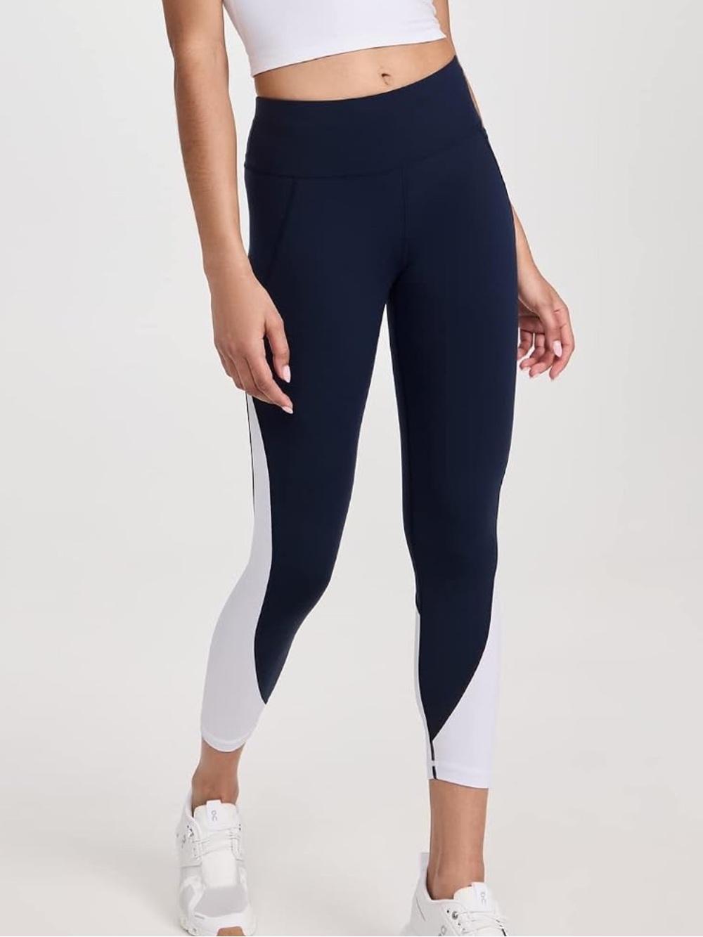 Sweaty Betty Power 7/8 Navy and White Colorblock High-Waist Leggings